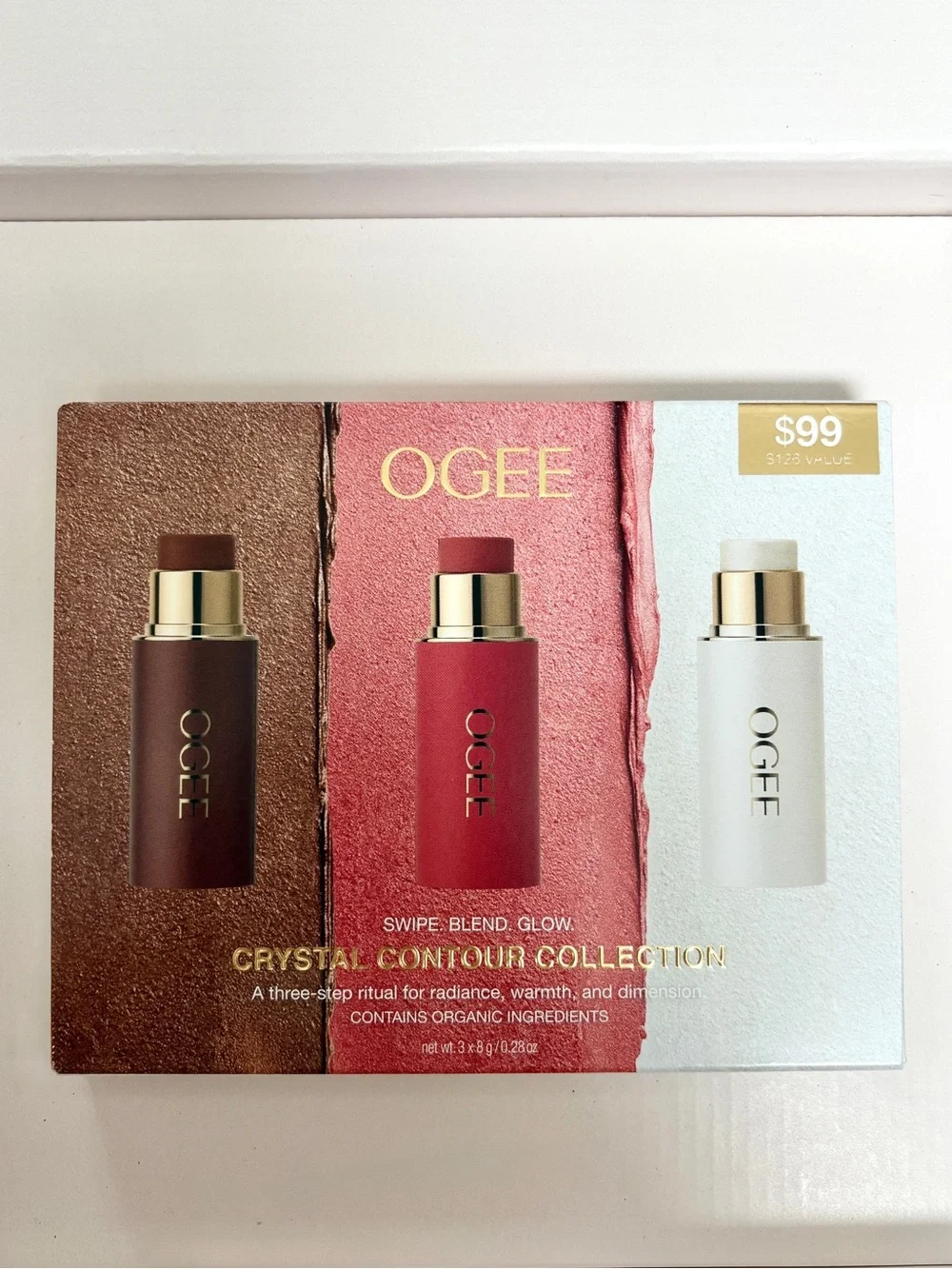 Ogee Crystal Contour Collection: Bronzer, Blush, & Highlighter Face Sticks